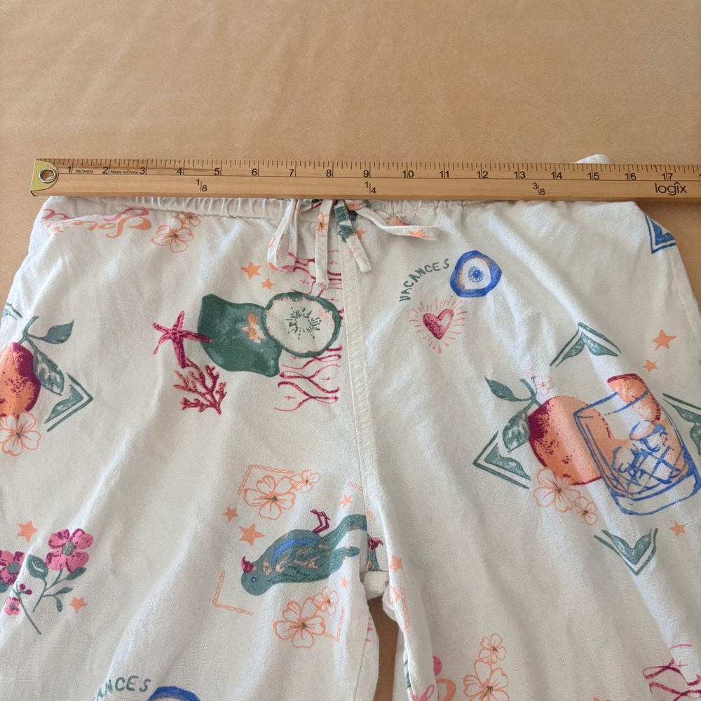 Cali 1850 Womens Vacation Print Linen blend Lounge Pants White Wide Leg Sz L - Picture 3 of 13